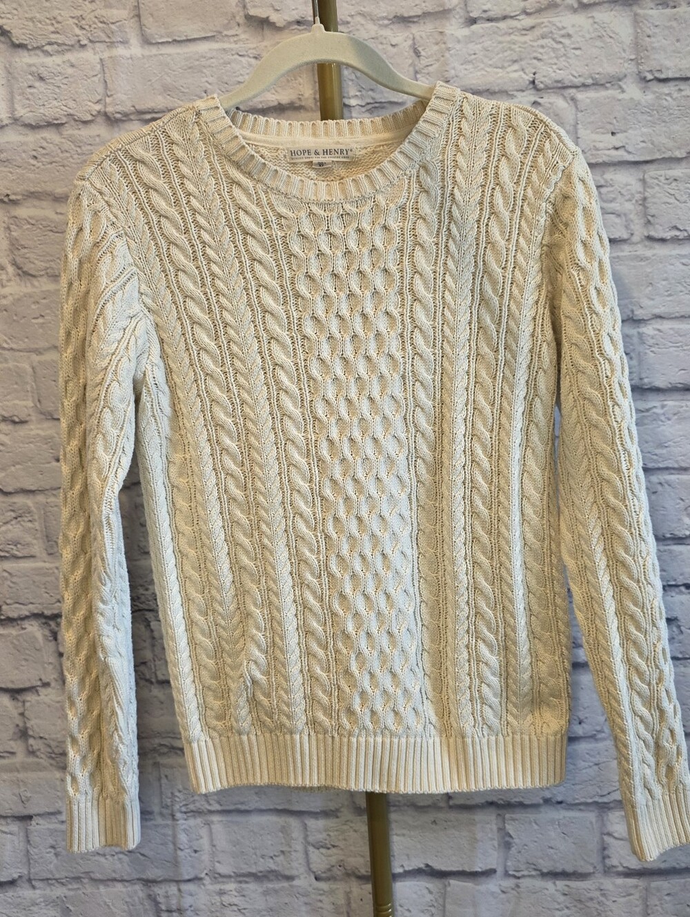 Hope & Henry Cream Cable Knit Sweater Size XL